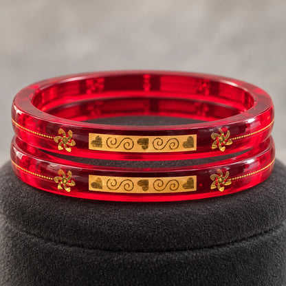 Red Designer Bangles with Elegant Golden Swirl & Floral Motifs