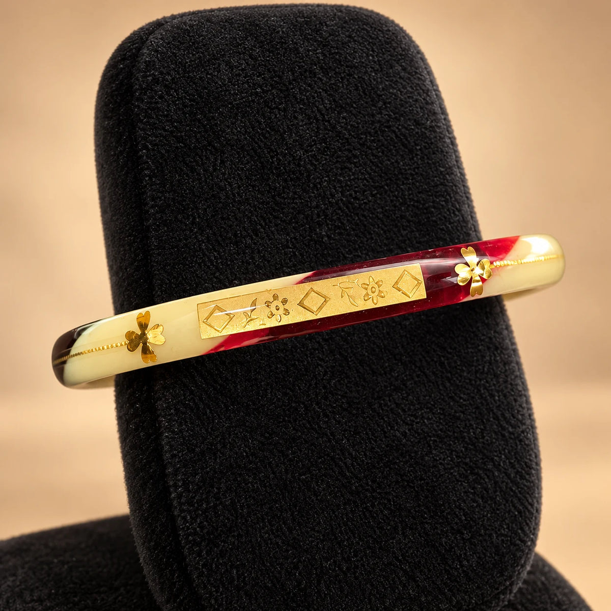 Red Green & Cream Designer Bangles with Golden Floral Motifs