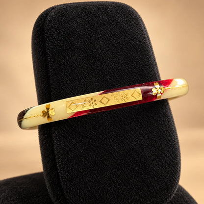 Red Green & Cream Designer Bangles with Golden Floral Motifs