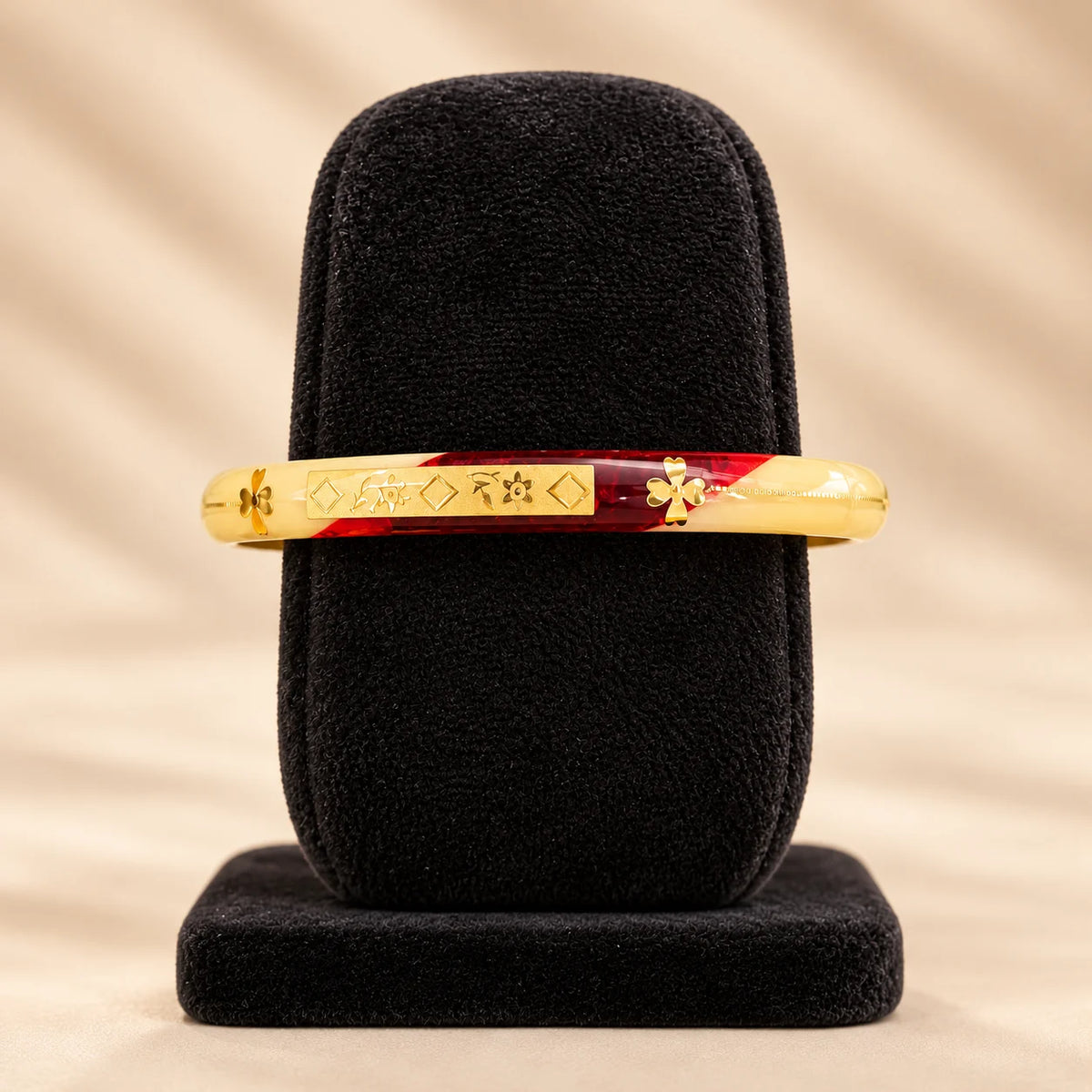 Red Green & Cream Designer Bangles with Golden Floral Motifs