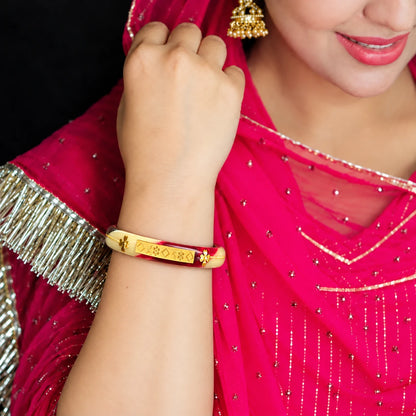 Red Green & Cream Designer Bangles with Golden Floral Motifs