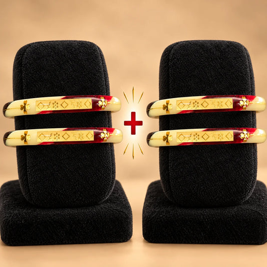 Red Green & Cream Designer Bangles with Golden Floral Motifs

