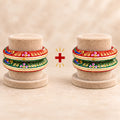 Red & Green Designer Bangles with Floral & Golden Embellished Motifs
