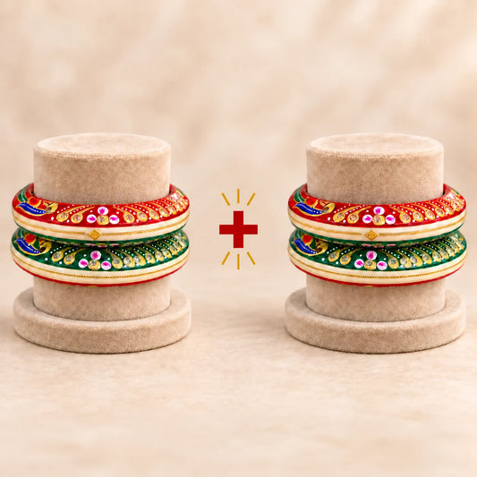 Red & Green Designer Bangles with Floral & Golden Embellished Motifs
