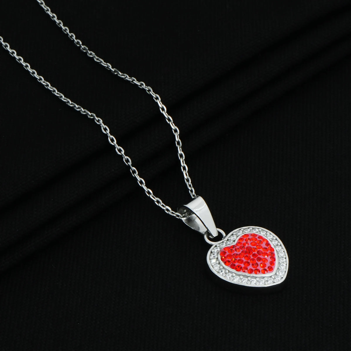 Red Heart Design Chain Pendant with Multiple Stones for Girls and Boys
