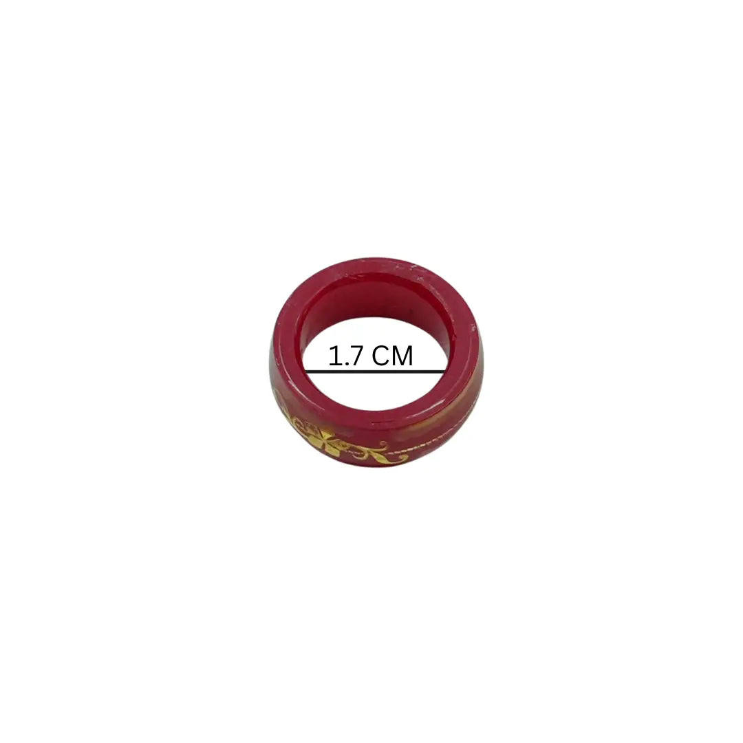 Red Resin Ring with Gold Floral Design