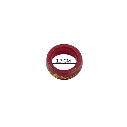 Red Resin Ring with Gold Floral Design