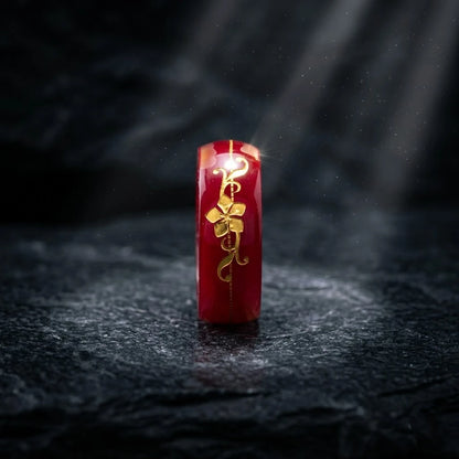 Red Resin Ring with Gold Floral Design