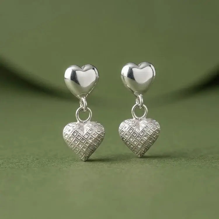 Romantic Heart Charm Silver Earrings