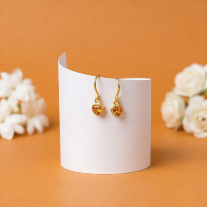Romantic Heart Stone Drop Silver Gold Polish Earrings
