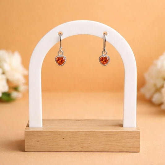 Romantic Heart Stone Drop Silver Earrings