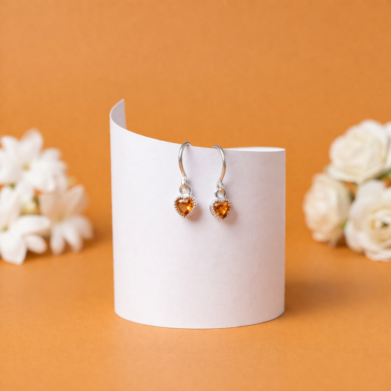 Romantic Heart Stone Drop Silver Earrings