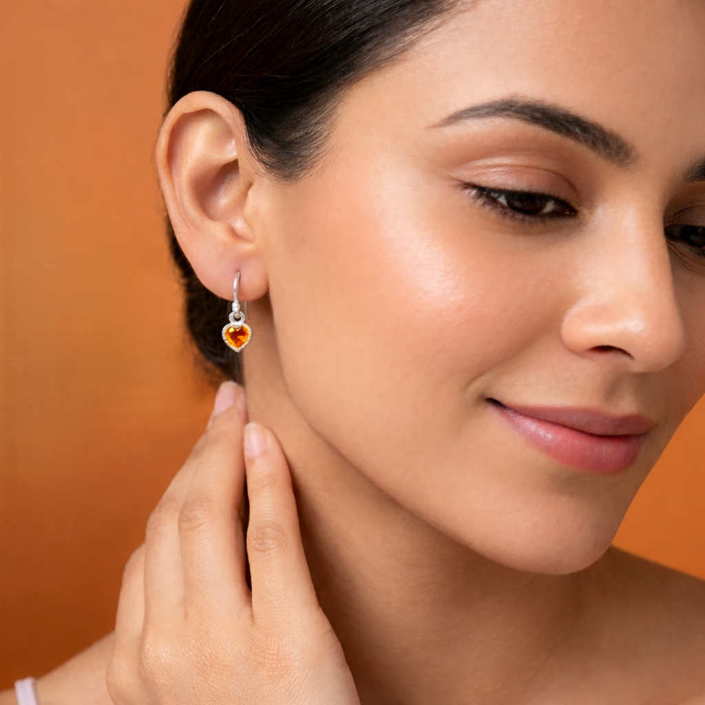 Romantic Heart Stone Drop Silver Earrings