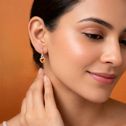 Romantic Heart Stone Drop Silver Earrings