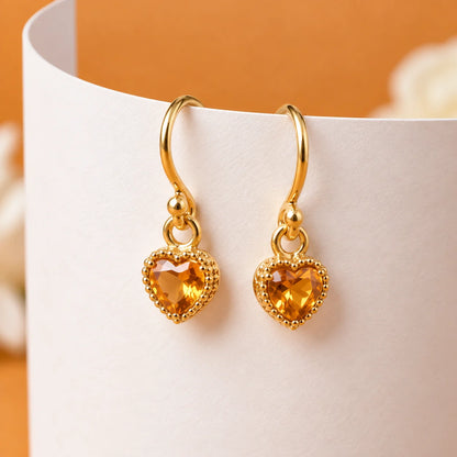 Romantic Heart Stone Drop Silver Gold Polish Earrings