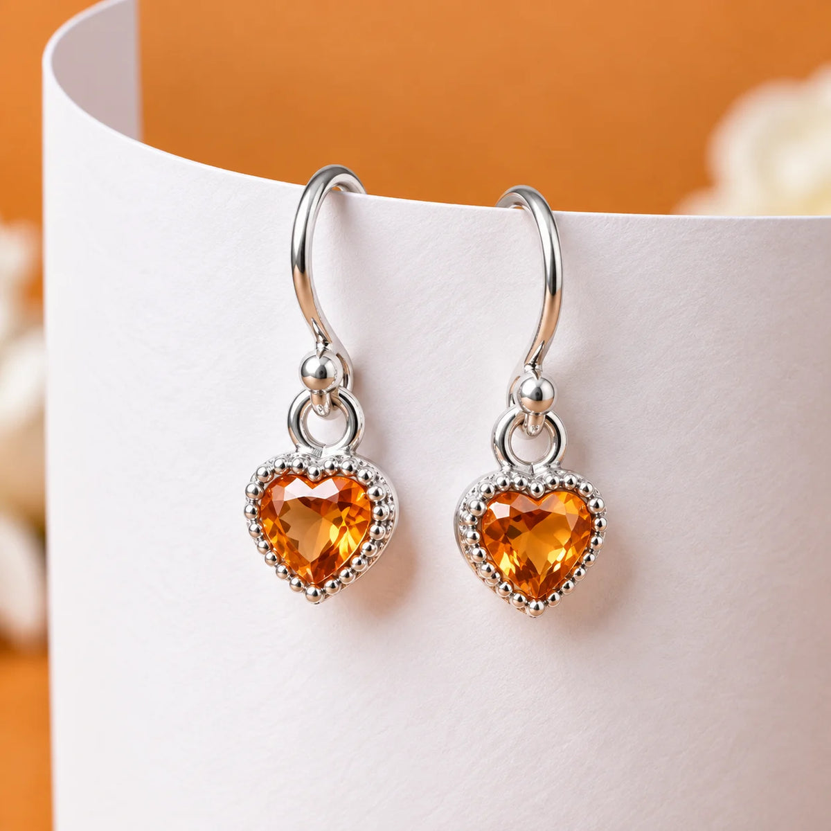 Romantic Heart Stone Drop Silver Earrings