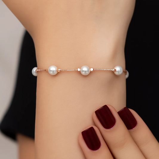 Rose Gold Plated Pearl Silver Bracelet for women
