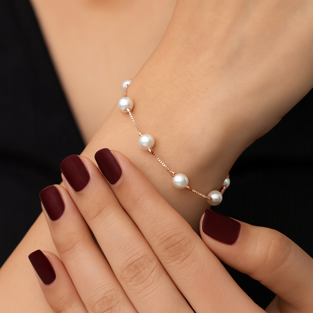 Rose Gold Plated Pearl Silver Bracelet