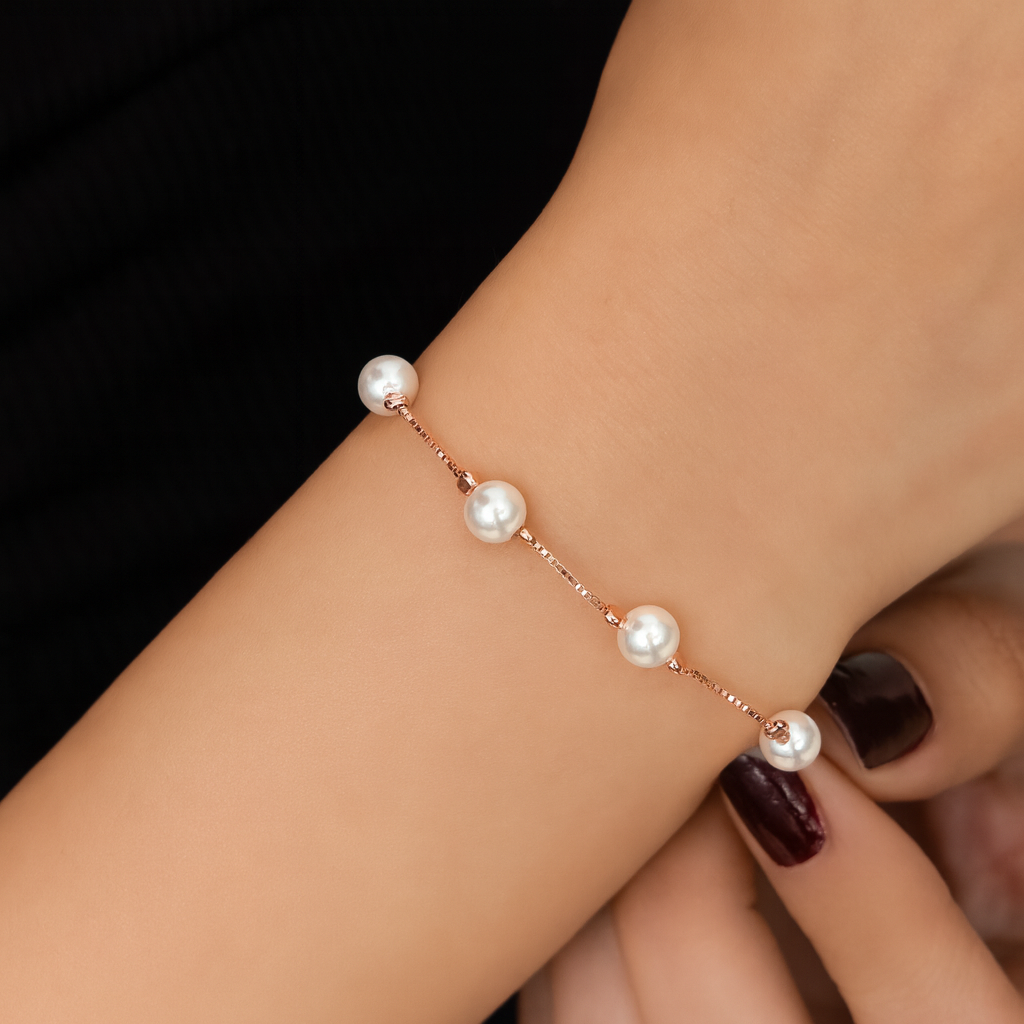 Rose Gold Plated Pearl Silver Bracelet