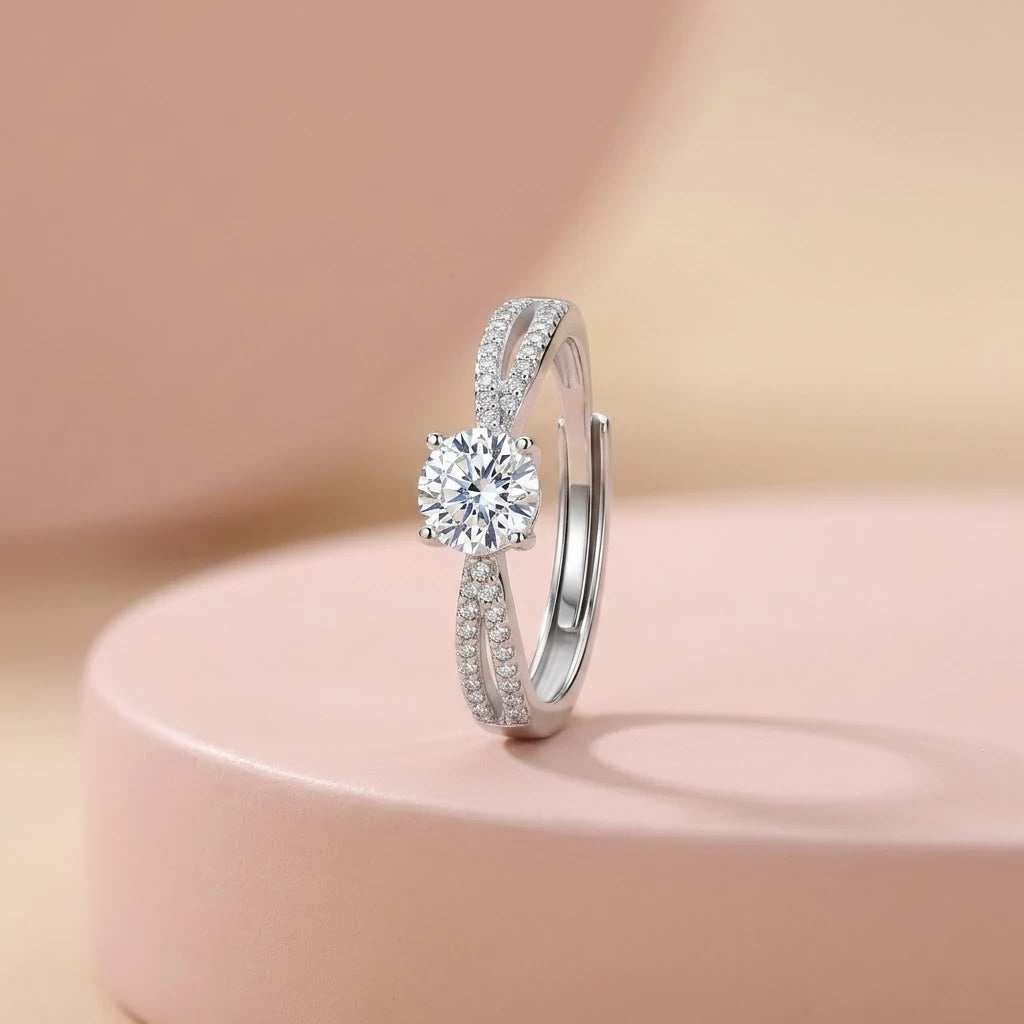Round Brilliant Simulated Diamond Twisted Cross Band Ring for Women