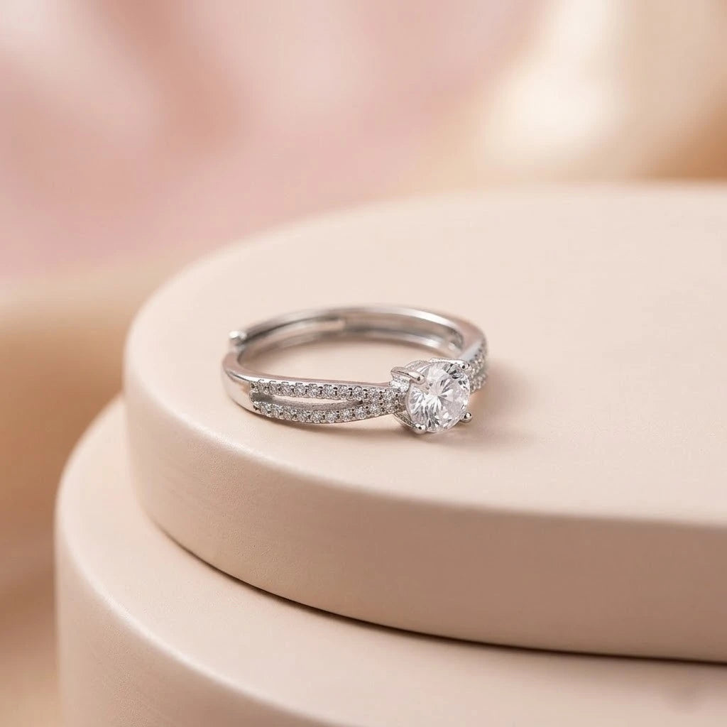 Round Brilliant Simulated Diamond Twisted Cross Band Ring for Women