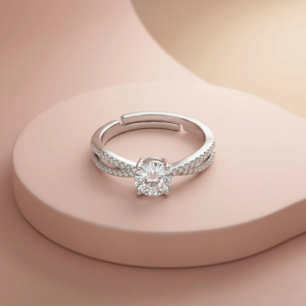 Round Brilliant Simulated Diamond Twisted Cross Band Ring for Women