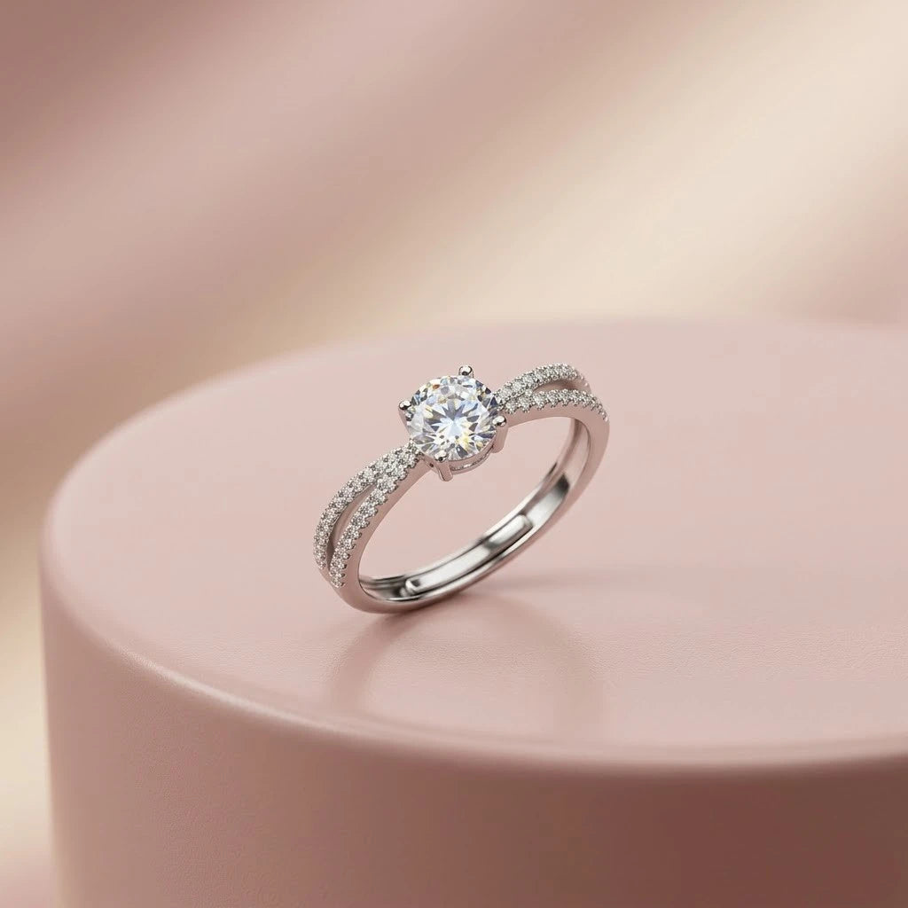 Round Brilliant Simulated Diamond Twisted Cross Band Ring for Women