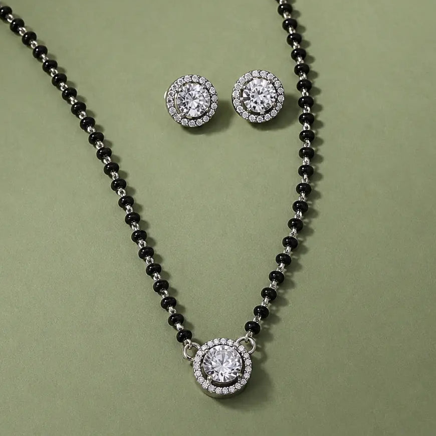 Round Solitaire Mangalsutra Set with Earrings for Women