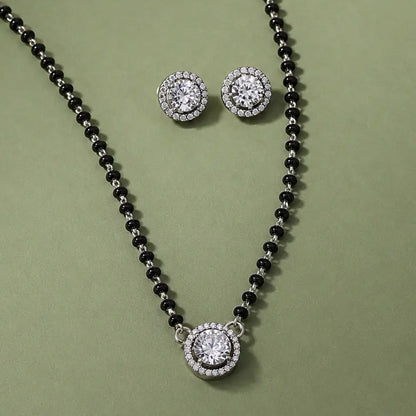 Round Solitaire Mangalsutra Set with Earrings for Women