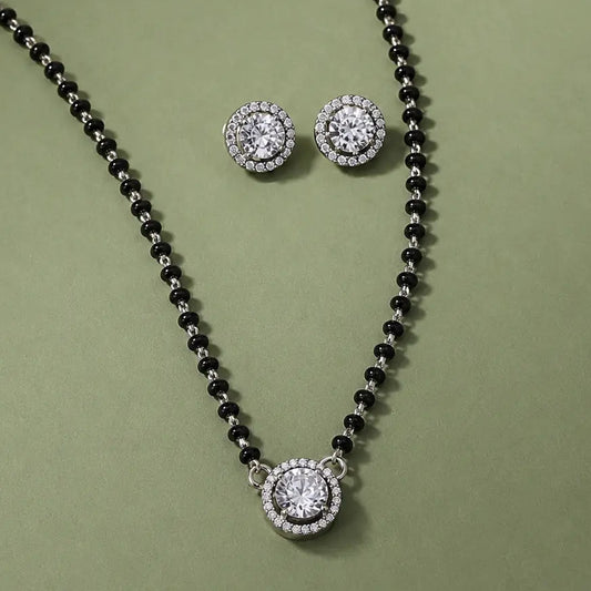 Round Solitaire Mangalsutra Set with Earrings for Women