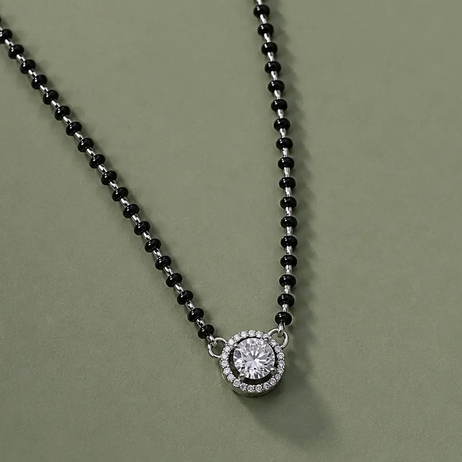 Round Solitaire Mangalsutra Set with Earrings for Women