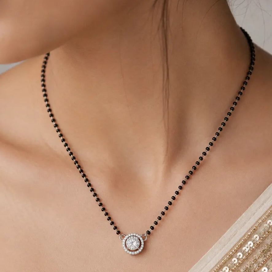 Round Solitaire Mangalsutra Set with Earrings for Women