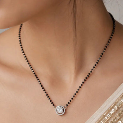 Round Solitaire Mangalsutra Set with Earrings for Women