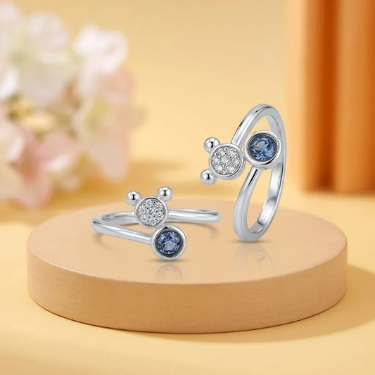 Round Blue and White Gemstone Silver Toe Ring