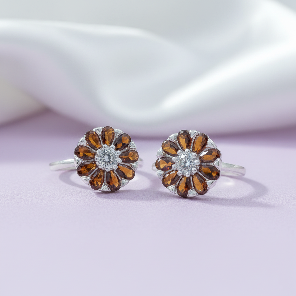 Round Flower Design Silver Toe Ring(Bichiya)