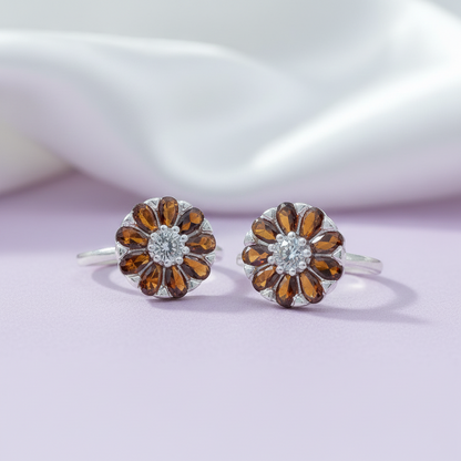 Round Flower Design Silver Toe Ring(Bichiya)