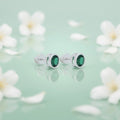 Round Green Stone Silver Earrings