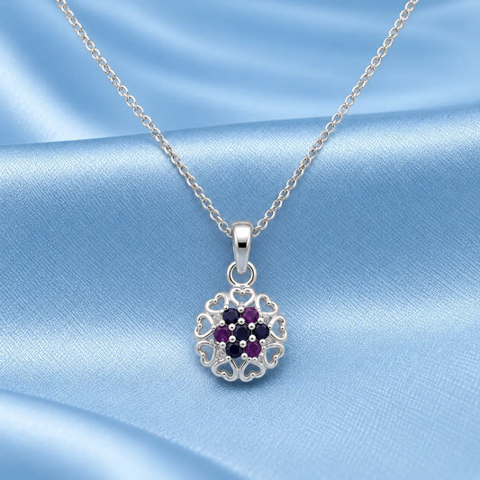 Round flower Dual-Tone Stone Silver Pendant