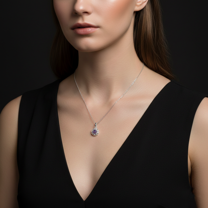 Round flower Dual-Tone Stone Silver Pendant