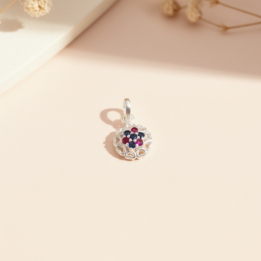 Round flower Dual-Tone Stone Silver Pendant