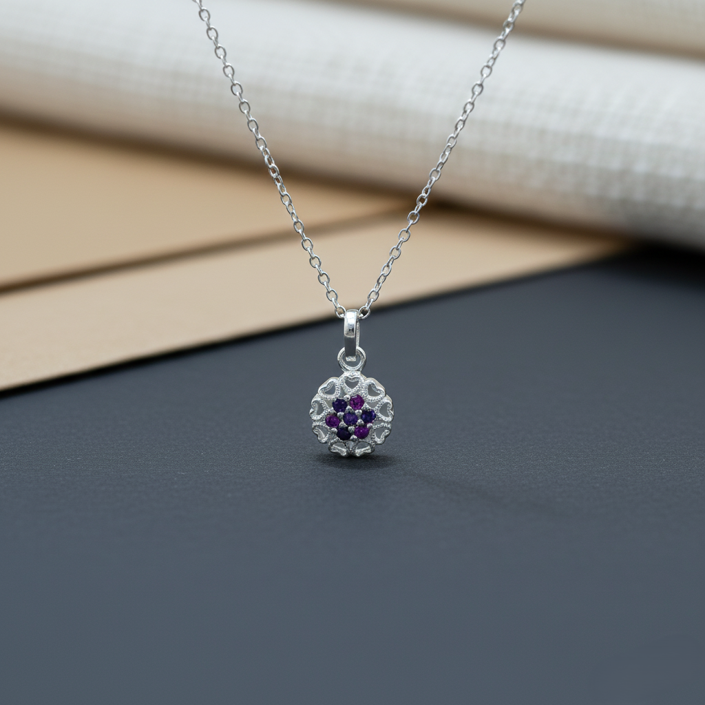 Round flower Dual-Tone Stone Silver Pendant