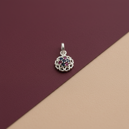 Round flower Dual-Tone Stone Silver Pendant