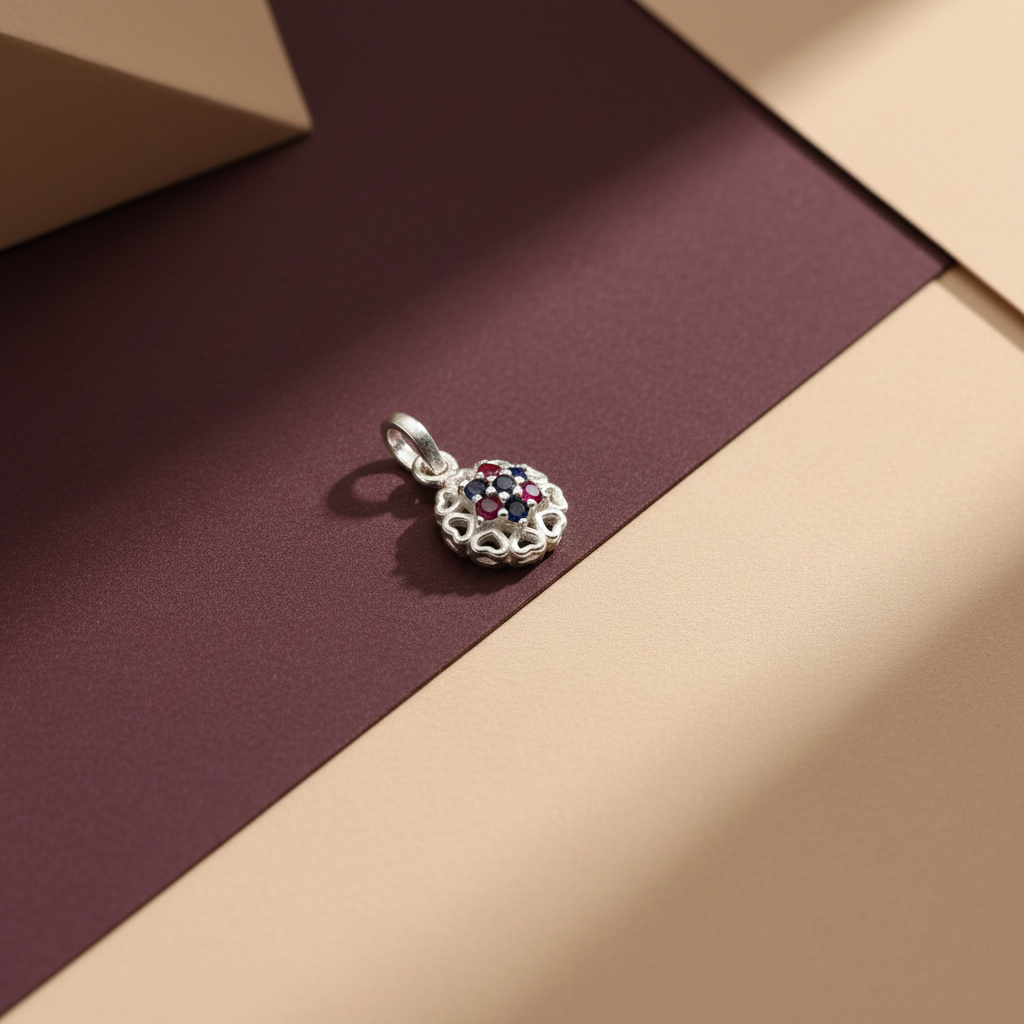 Round flower Dual-Tone Stone Silver Pendant