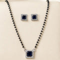 Royal Blue Square Stone Mangalsutra Set with Matching Earrings