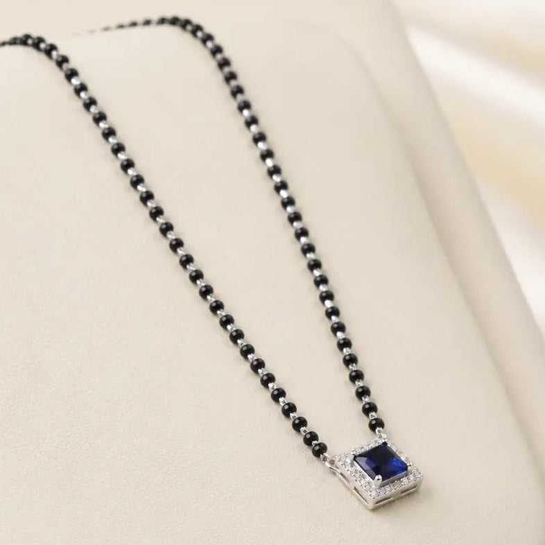 Royal Blue Square Stone Mangalsutra Set with Matching Earrings