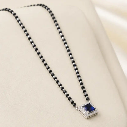 Royal Blue Square Stone Mangalsutra Set with Matching Earrings