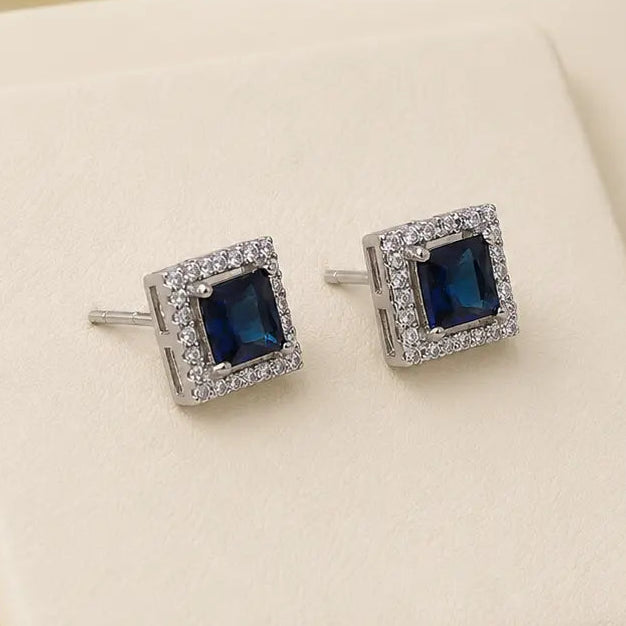 Royal Blue Square Stone Mangalsutra Set with Matching Earrings