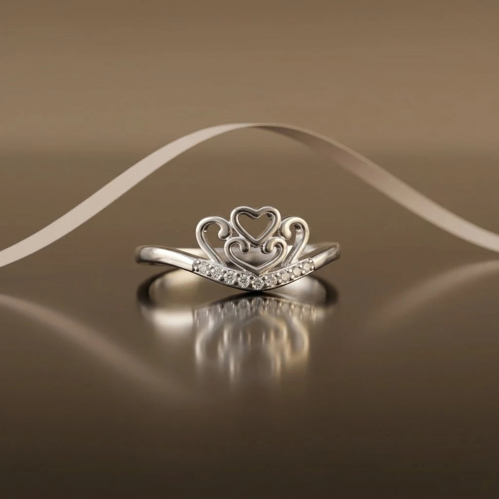 Royal Heart Crown Silver Ring 