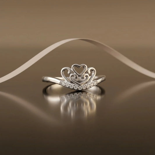 Royal Heart Crown Silver Ring 