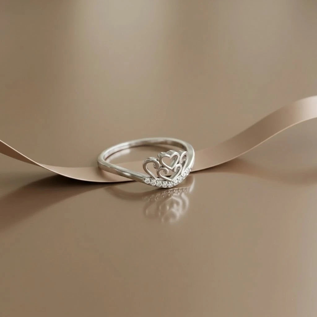 Royal Heart Crown Silver Ring 